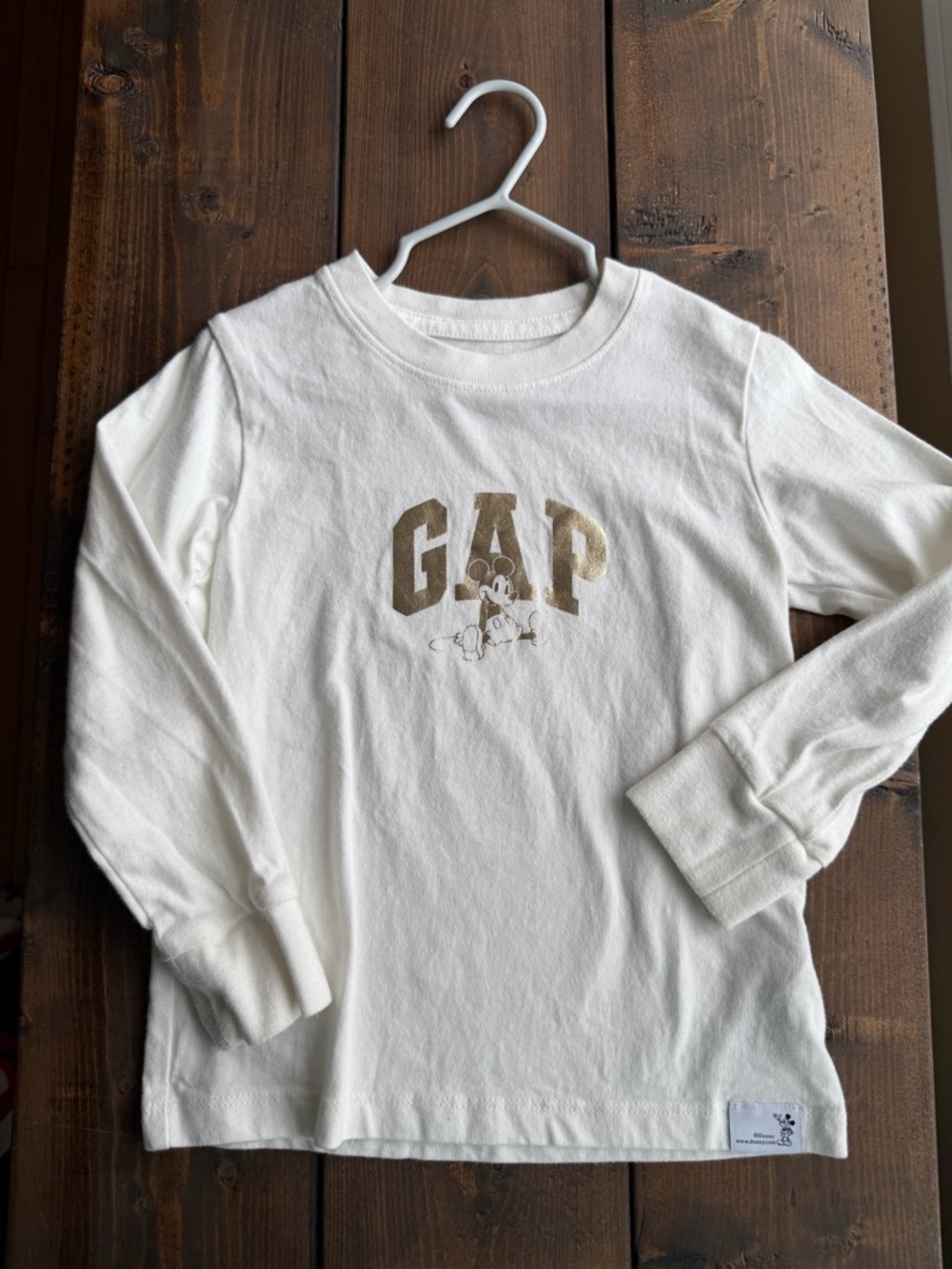 GAP Disney Cream Long-Sleeve Logo Tee with Gold Mickey Mouse